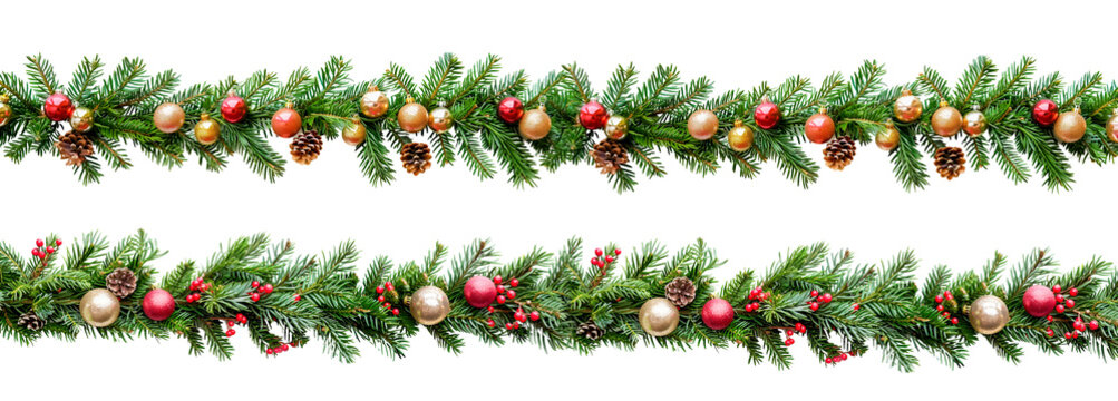  Christmas background with fir branches and balls on white