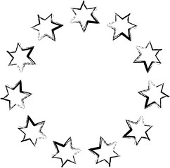 Hand drawn ink stars, icon, symbol, logo. Doodle sketchy brush style