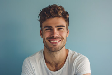 Obraz premium A close up portrait of a young man with a subtle smile