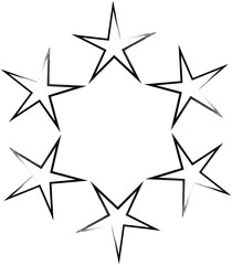 Hand drawn ink stars, icon, symbol, logo. Doodle sketchy brush style