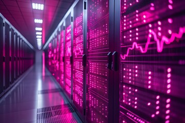 Obraz premium Data center with pink LED illumination