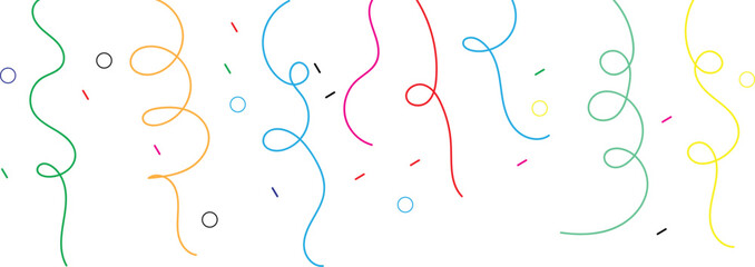 Doodle hanging confetti and streamers banner. Hand drawn celebration banner with falling confetti. Doodle party firecracker border texture. Vector illustration in childish style.eps10