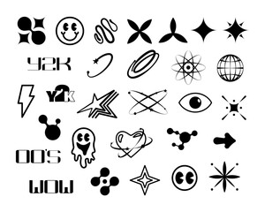 Set of y2k futuristic black icons