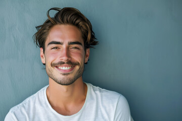 Obraz premium A close up portrait of a young man with a subtle smile