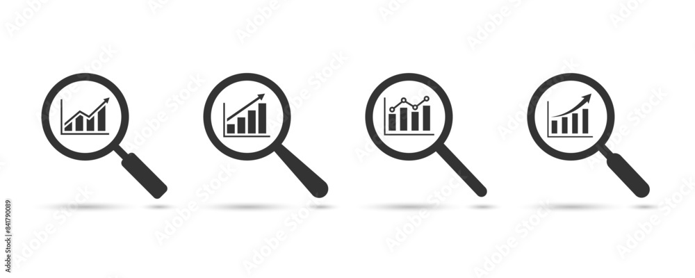 Poster search graph icon flat. analytic vector icon. magnifying glass with bar chart