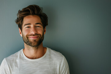Fototapeta premium A close up portrait of a young man with a subtle smile