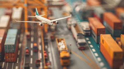 Obraz premium Aerial View of Cargo Logistics with Airplane in Motion, Generative AI