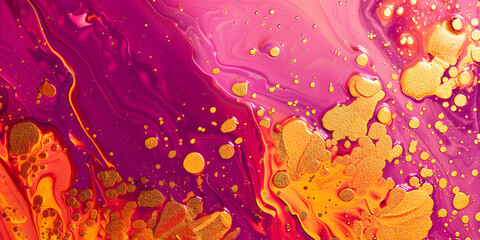 Abstract splashes of vibrant color in a gradient from magenta to gold, creating an eye-catching and artistic background, ideal for creative products or festive occasions 