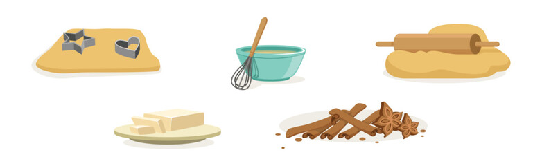 Baking Ingredients and Utensil at Kitchen Vector Set