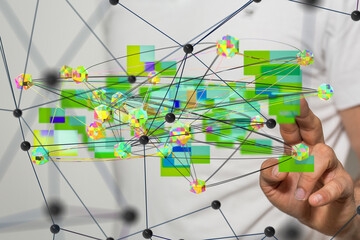 Neural network 3D illustration. Big data and cybersecurity