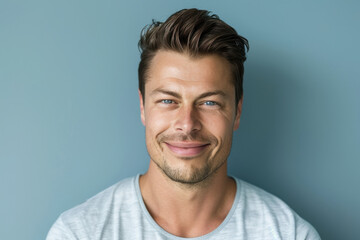 Obraz premium A close up portrait of a young man with a subtle smile