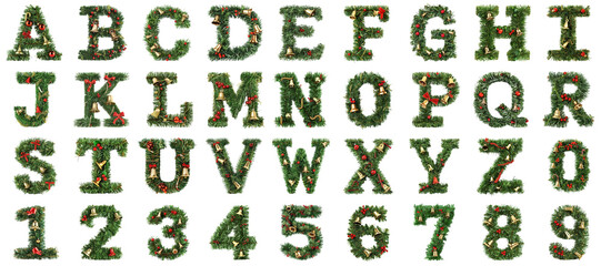 Christmas tree letter png set mockup in 3d transparent no background for decoration.