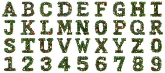 Christmas tree letter png set mockup in 3d transparent no background for decoration.