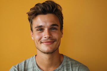 Obraz premium A close up portrait of a young man with a subtle smile