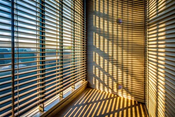 A photo capturing the interplay of light and shadows creating geometric patterns, such as through window blinds or architectural structures.