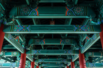 Ceiling of Woljeonggyo Bridge located in Gyo-dong from the Northern side, Gyeongju, South Korea. Landscape view.