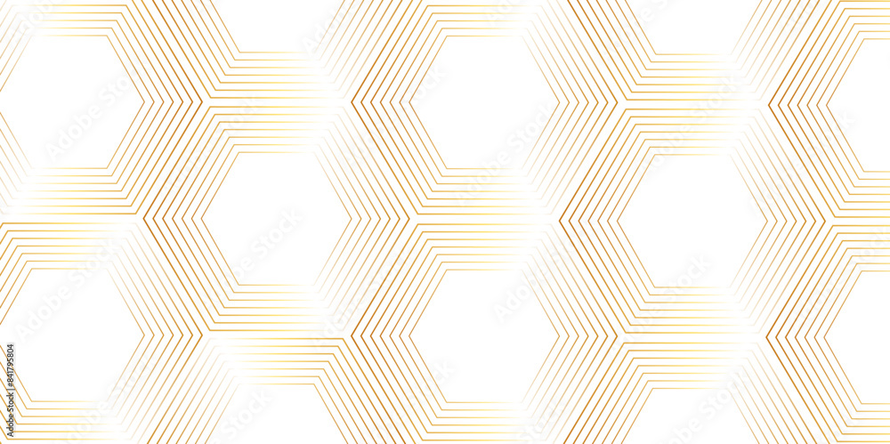 Poster abstract golden hexagon graphic ornament. arabian stylish seamless pattern on white background. crea