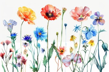 Watercolor illustration of flowers on white background