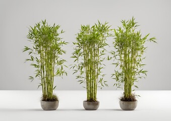 Fototapeta premium set of dwarf bamboo, perfect for ornamental gardens, showcasing their compact form and fine leaves, isolated on white background
