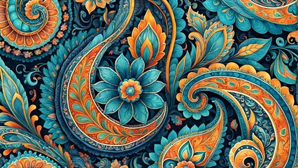 A colorful paisley pattern with a flower in the center