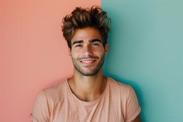 Fototapeta premium A close up portrait of a young man with a subtle smile
