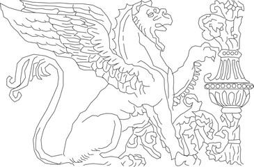 Sketch illustration silhouette vector drawing detail ornate ornament classical vintage ethnic traditional winged mythological animal