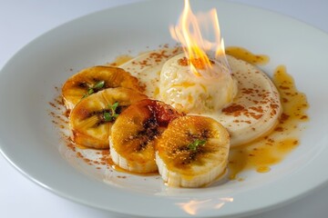 Delectable Bananas Flambee with Vanilla Ice Cream and Caramelized Rum