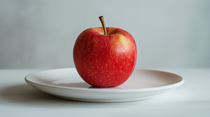 Photo of red apples on a white plate. Minimalist style.