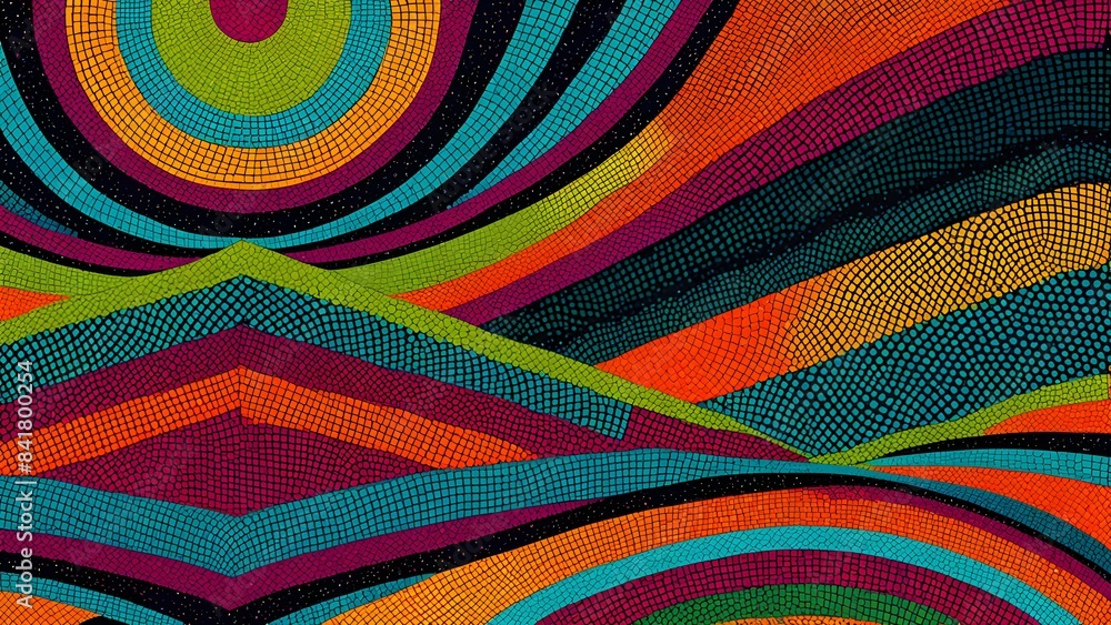 Poster a colorful mosaic of squares and circles with a green circle in the center