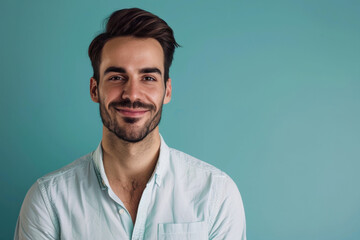 Obraz premium A close up portrait of a young man with a subtle smile