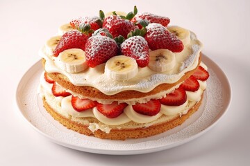 Exquisite Banana and Strawberry Layered Cake with Creamy Buttercream