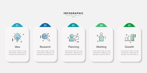 Timeline Creator infographic template. 5 Step timeline journey, calendar Flat simple infographics design template. presentation graph. Business concept with 5 options, gantt vector illustration.