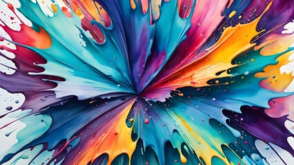 A colorful painting with a rainbow and a flower