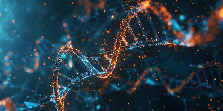 Medical technology harnesses DNA double helix with bioinformatics genetic engineering nanotechnology. Concept Biomedical Engineering