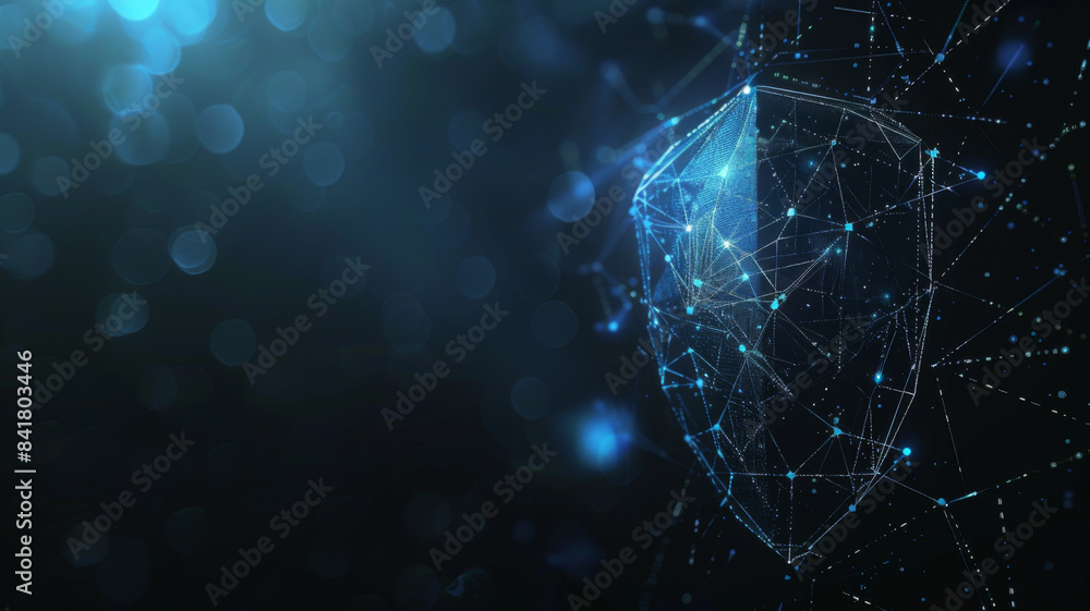 Poster wireframe of cybersecurity shield data protection and privacy. concept cybersecurity, data protectio