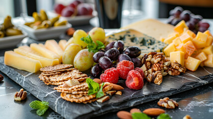 Gourmet Cheese Platter with Fruits and Nuts