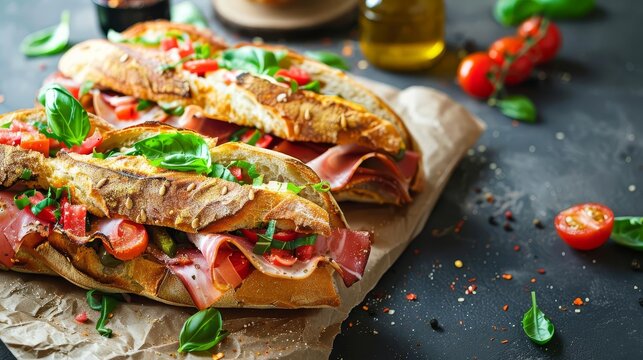 gourmet delight trendy homemade chopped italian sub sandwich food photography