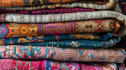 Pile of textiles background 