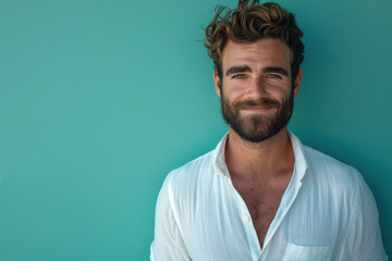 Obraz premium A close up portrait of a young man with a subtle smile