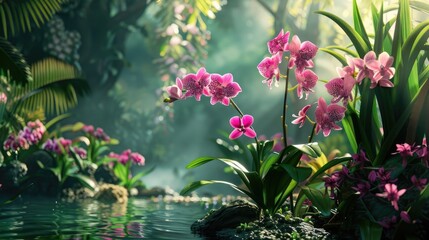 Orchids surrounded by a picturesque natural setting