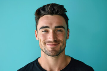 Obraz premium A close up portrait of a young man with a subtle smile