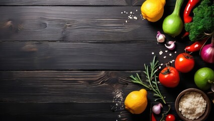Naklejka premium The background of cooking On a black wooden background