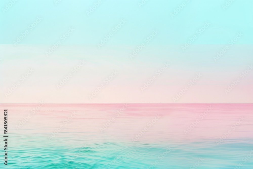 Poster calm ocean water surface is merging with pastel colors sky on the horizon creating an abstract backg