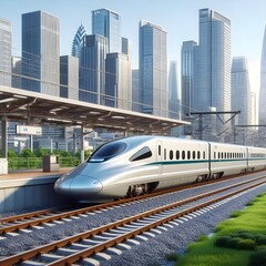 Naklejka premium Tranquil Empty Bullet Train Station in the Middle of the City: A Showcase of Sustainable Transportation