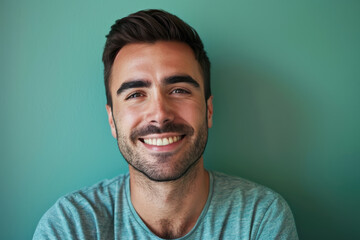 Obraz premium A close up portrait of a young man with a subtle smile