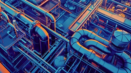 intricate network of pipes and valves in oil refinery industrial perspective illustration