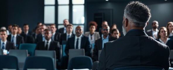 Obraz premium Audience in a conference hall, business presentation, lecture, seminar concept