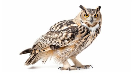Naklejka premium Eurasian Eagle-owl full body clearly photo on white background , 