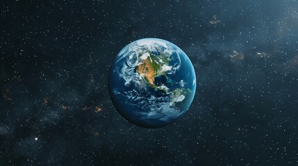 Obraz premium Stunning Image of Earth in Outer Space, Showing Planet's Vibrant Blue Oceans and Continent Details, Surrounded by the Vast Universe and Distant Stars