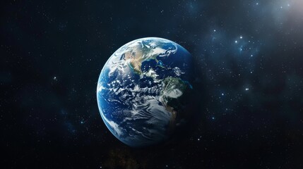 Obraz premium Stunning Image of Earth in Outer Space, Showing Planet's Vibrant Blue Oceans and Continent Details, Surrounded by the Vast Universe and Distant Stars